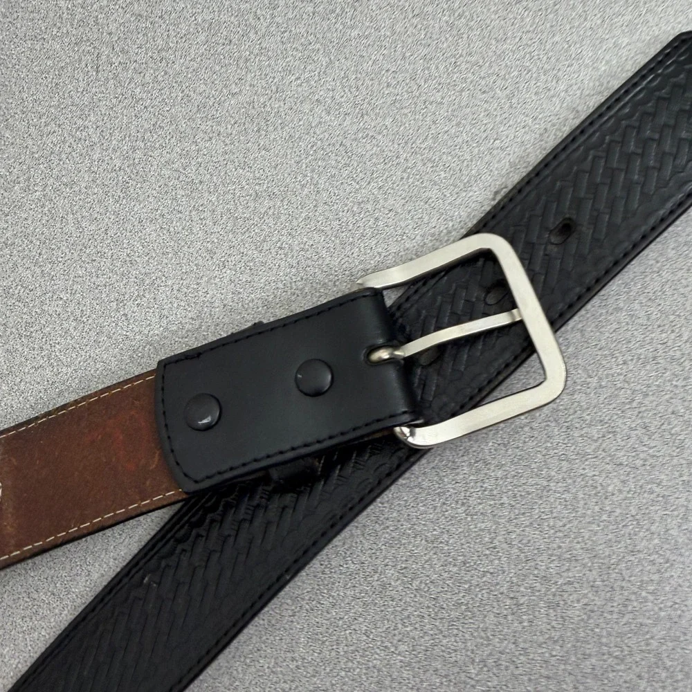 Nocona Belt Mens 44 Black Money Belt Basketweave Embossed Leather Zip N1012001